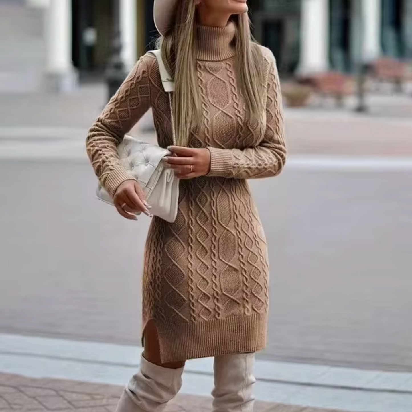 Maja Women's Midi Dress | Warm Knit with High Neck 1