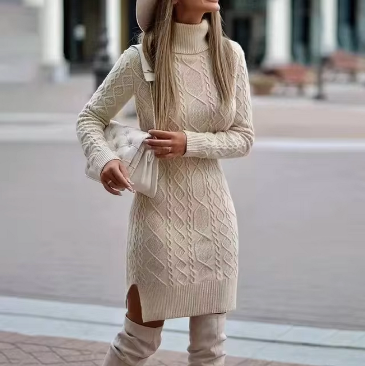 Maja Women's Midi Dress | Warm Knit with High Neck 2