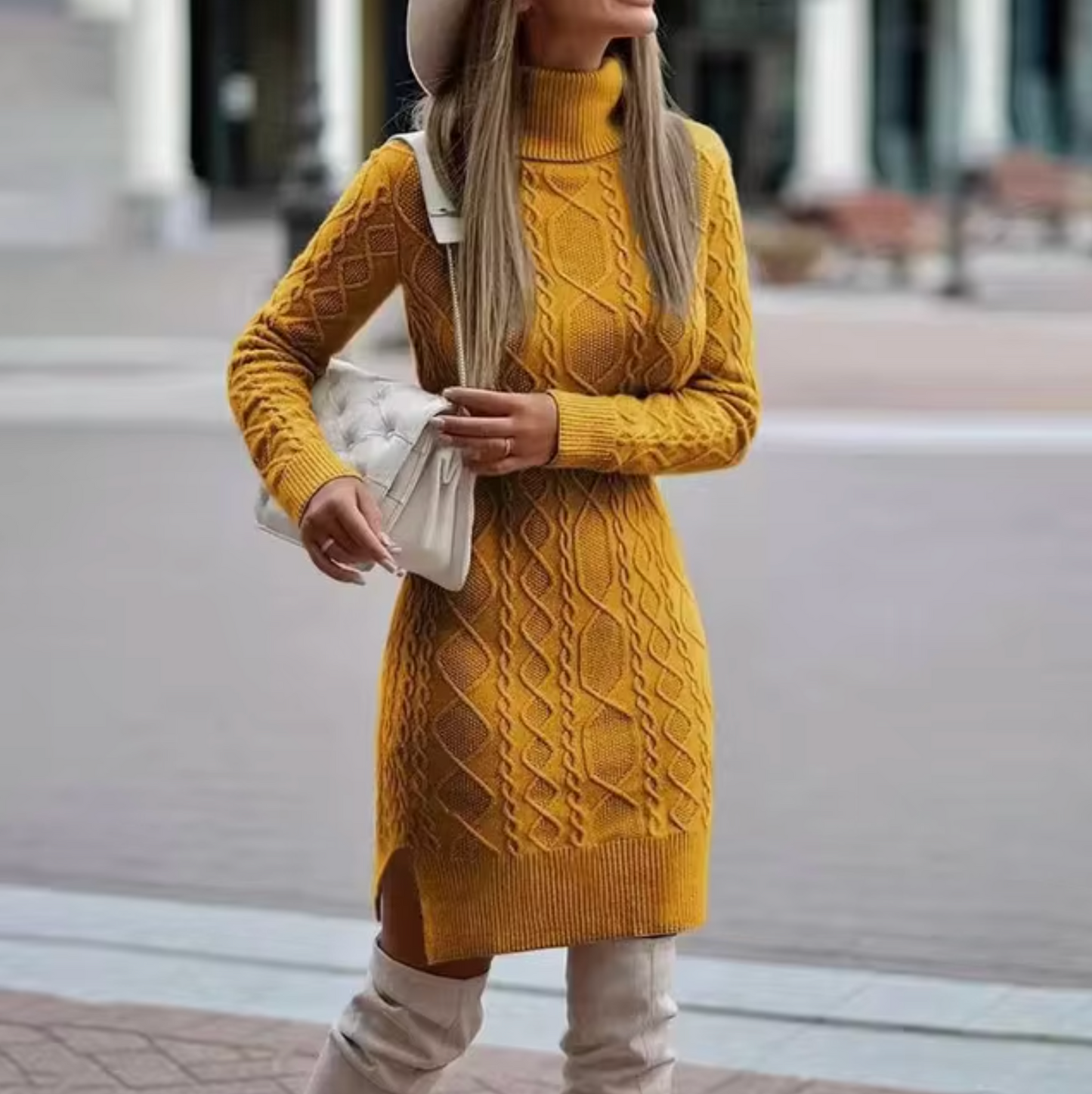 Maja Women's Midi Dress | Warm Knit with High Neck 3