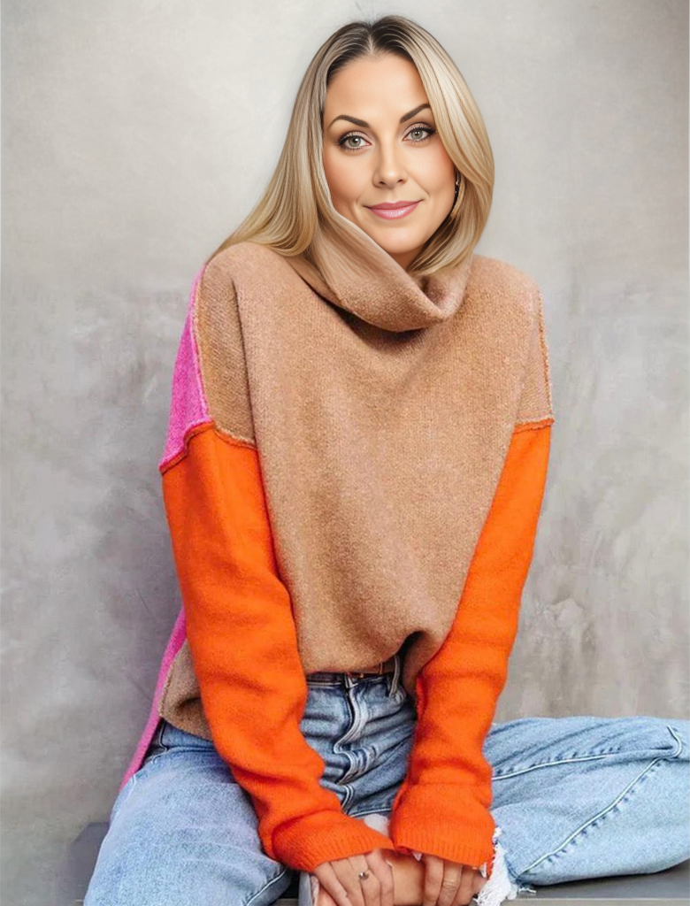 Margo Damen Farbblock Rollkragenpullover | Komfortowy Styl 1