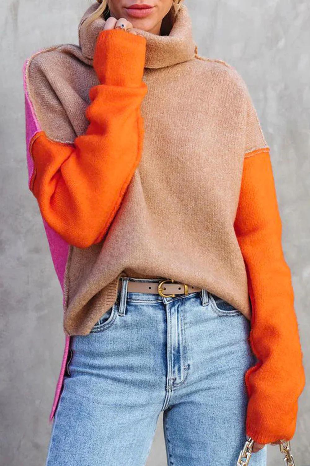 Margo Damen Farbblock Rollkragenpullover | Komfortowy Styl 2