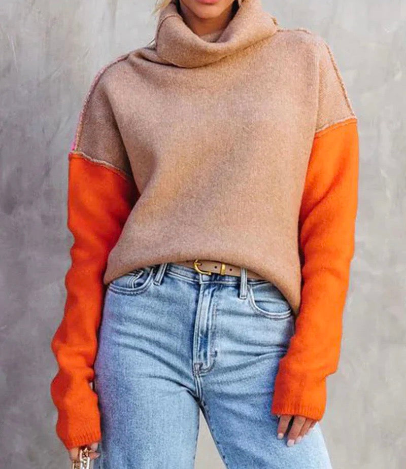 Margo Damen Farbblock Rollkragenpullover | Komfortowy Styl 3