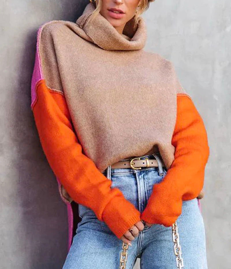 Margo Damen Farbblock Rollkragenpullover | Komfortowy Styl 4