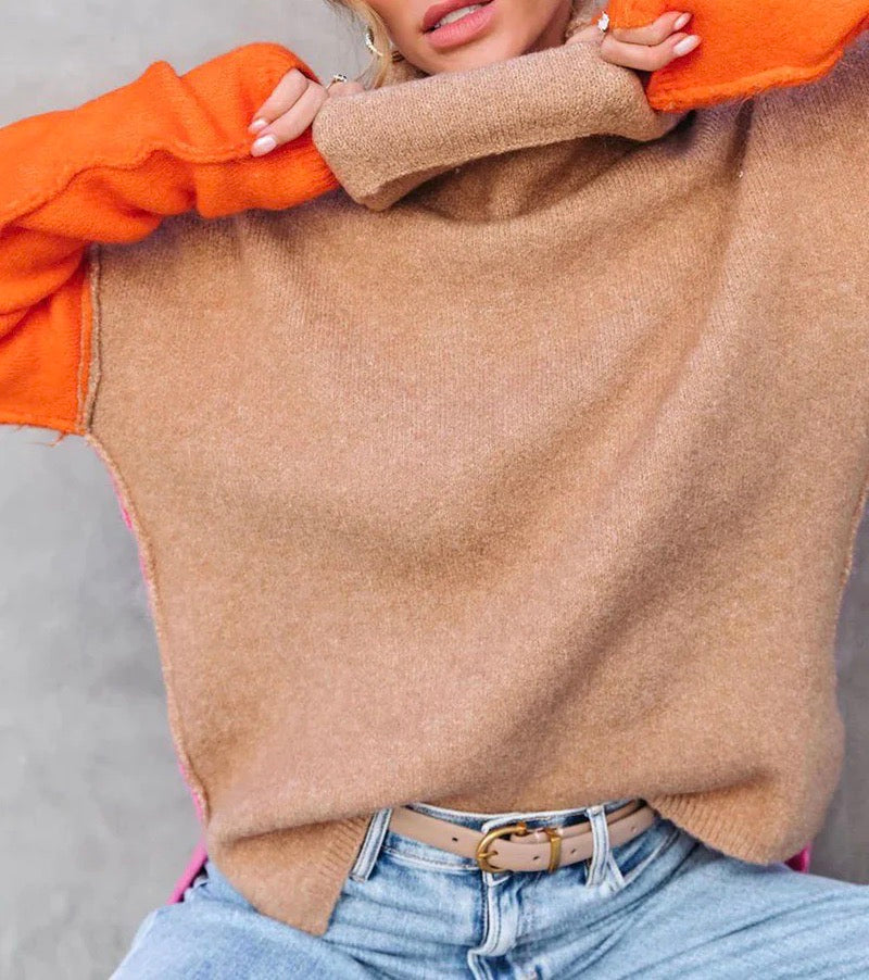 Margo Damen Farbblock Rollkragenpullover | Komfortowy Styl 5