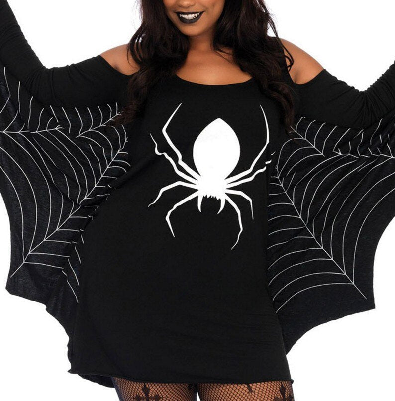 Spinna Mini Kostium na Halloween dla Dziewczynki | Wyrazisty Wzór Pająków, Długie Rękawy 1