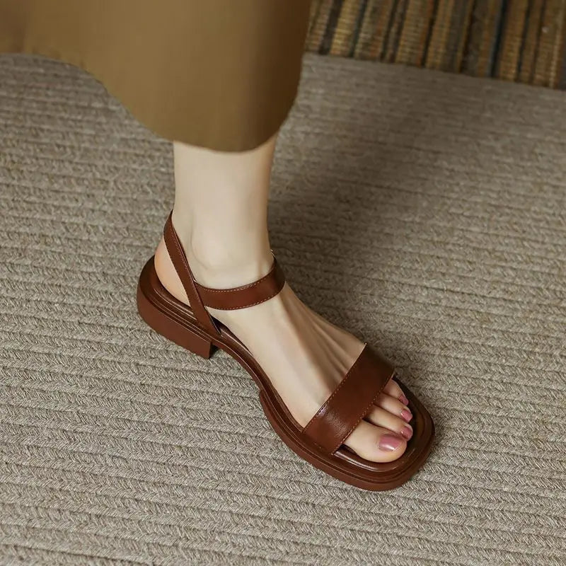 Damskie Sandały Na Słupku, Ekologiczna Skóra, Retro Styl