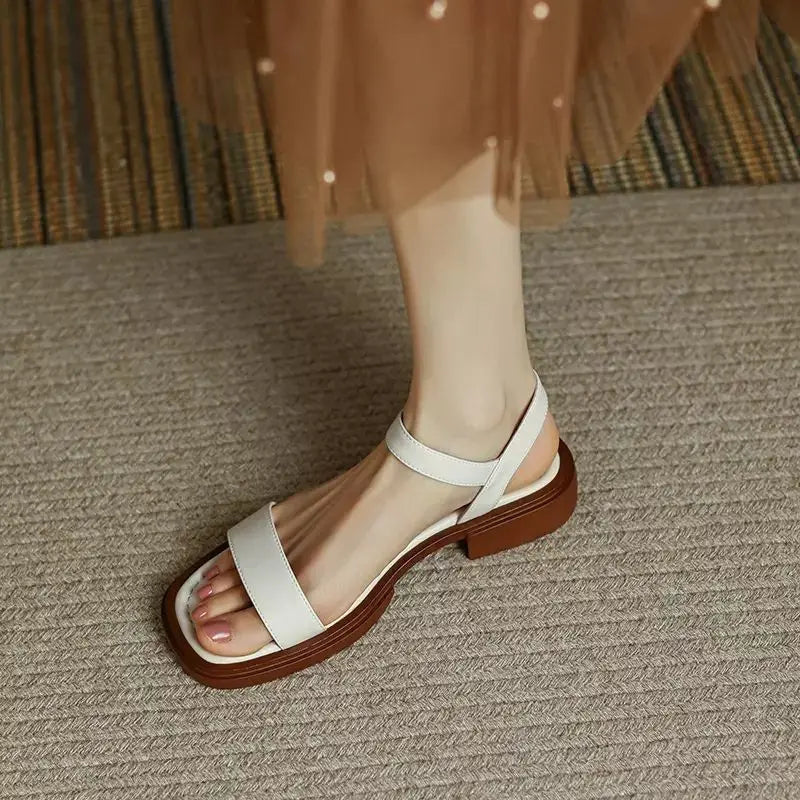 Damskie Sandały Na Słupku, Ekologiczna Skóra, Retro Styl