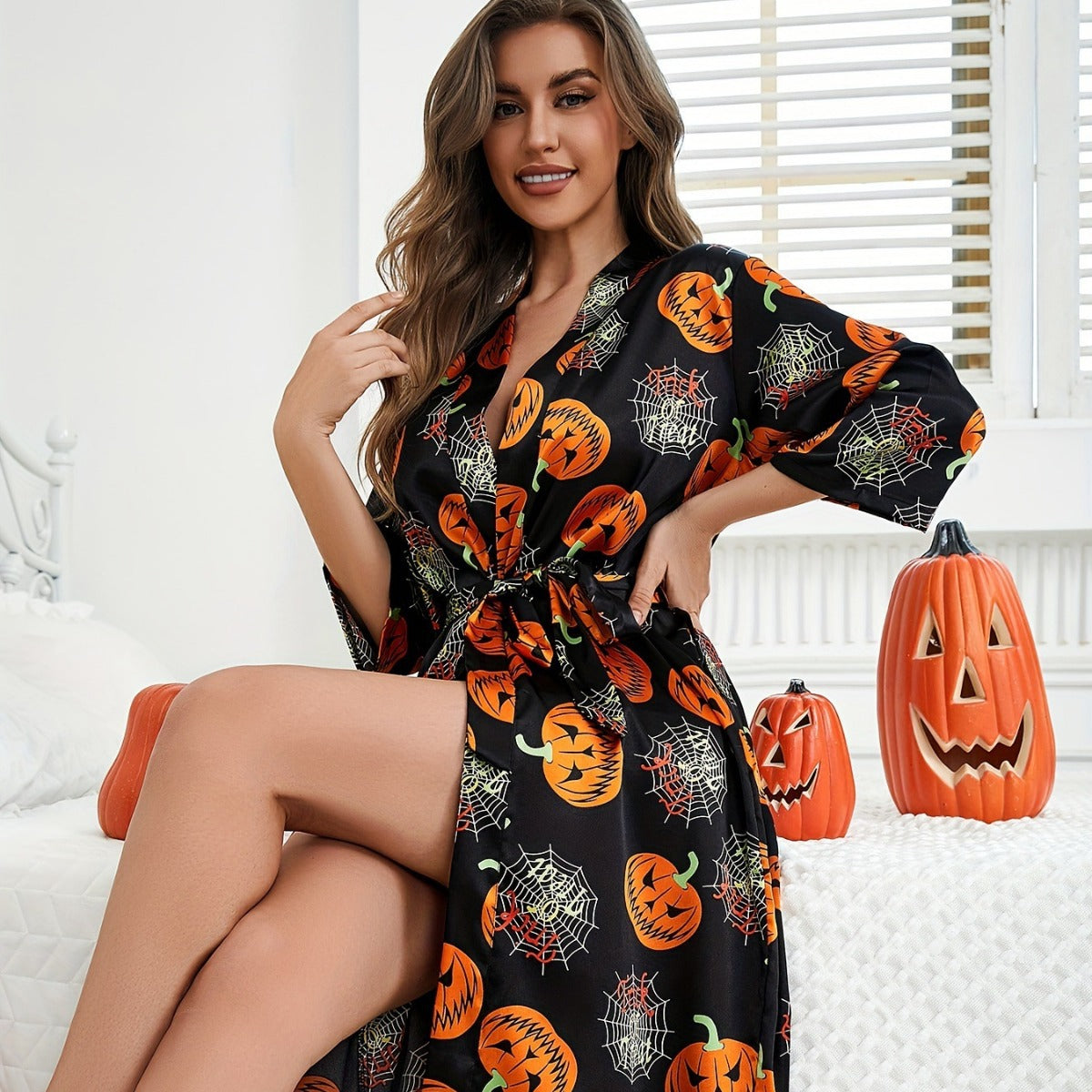 Kiki Damskie Kimono | Wesoły Print Dyniowy, Luźny Krój 1