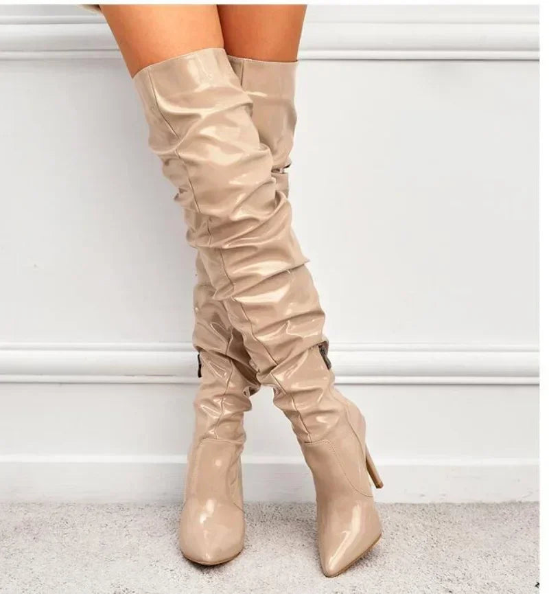 Oksana Damskie Botki | Skóra Ekologiczna, Eleganckie Overknee z Stiletto 2
