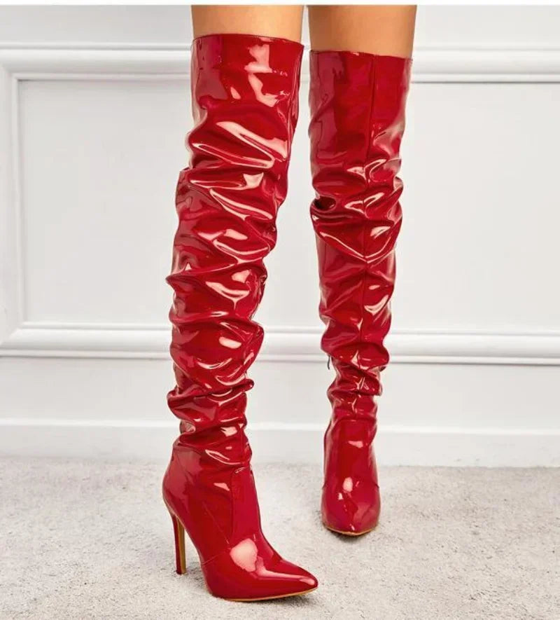 Oksana Damskie Botki | Skóra Ekologiczna, Eleganckie Overknee z Stiletto 3
