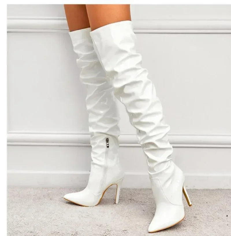 Oksana Damskie Botki | Skóra Ekologiczna, Eleganckie Overknee z Stiletto 4