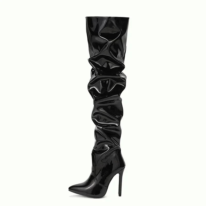 Oksana Damskie Botki | Skóra Ekologiczna, Eleganckie Overknee z Stiletto 5