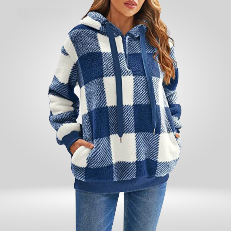 Karo Women's Hoodie | Classic Check Pattern, Half-Zip, Windproof 1