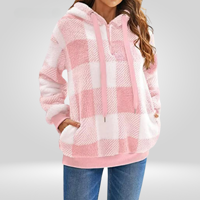 Karo Women's Hoodie | Classic Check Pattern, Half-Zip, Windproof 2