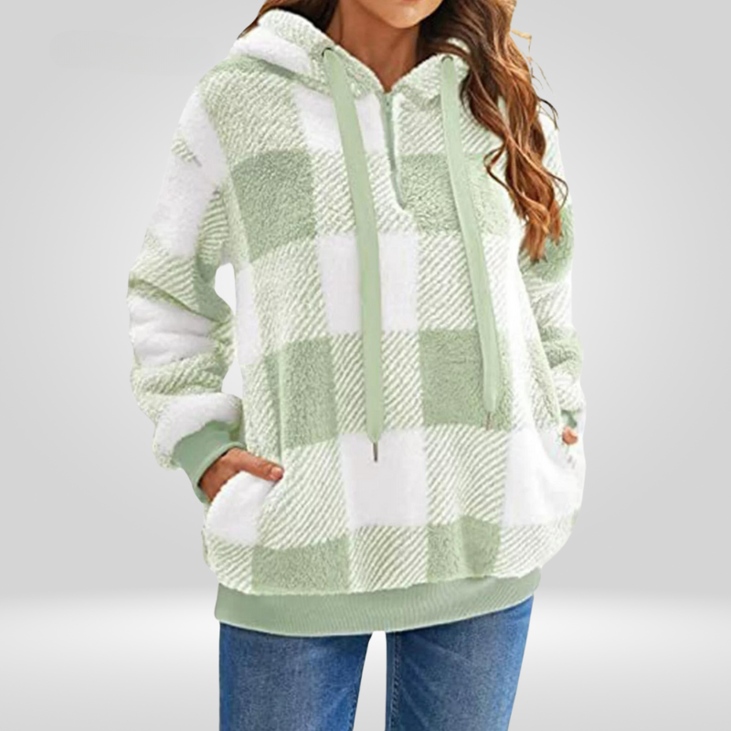 Karo Women's Hoodie | Classic Check Pattern, Half-Zip, Windproof 3