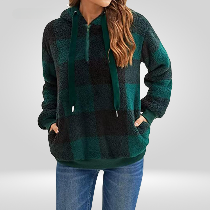 Karo Women's Hoodie | Classic Check Pattern, Half-Zip, Windproof 4