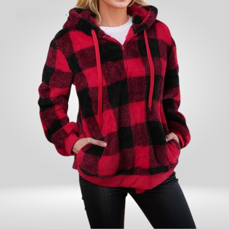 Karo Women's Hoodie | Classic Check Pattern, Half-Zip, Windproof 5