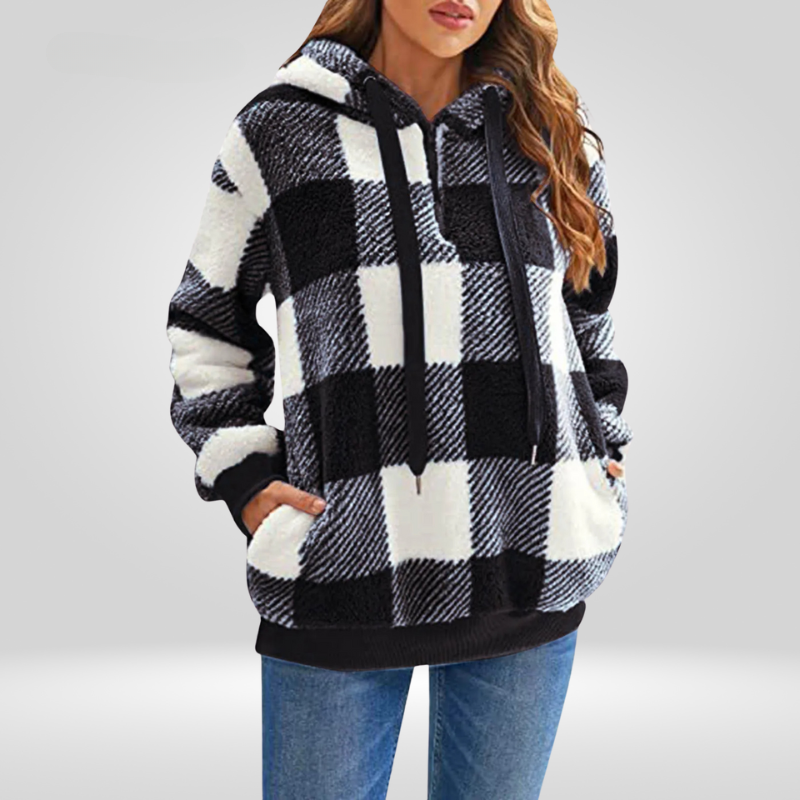 Karo Women's Hoodie | Classic Check Pattern, Half-Zip, Windproof 6