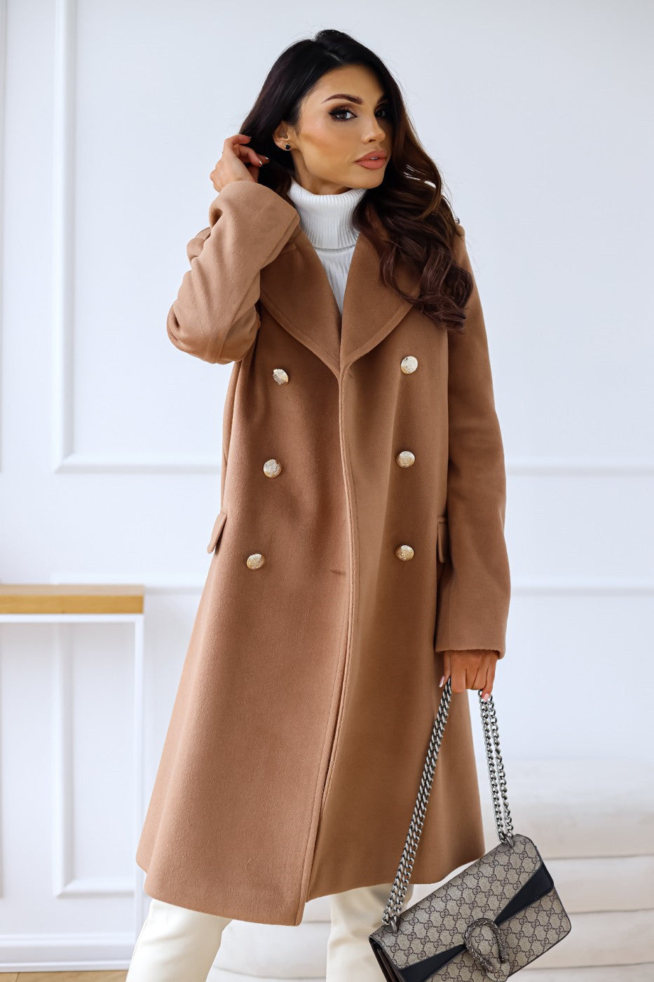 Diana Women's Winter Trench Coat | Classic Revers Collar, Elegant Beige 1