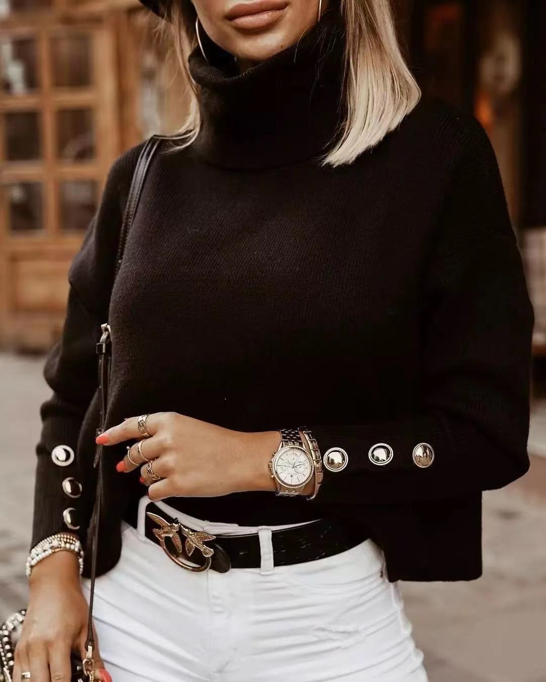 Maja Damski Sweter z Golfem | Klasyczny Styl z Guzikami 3
