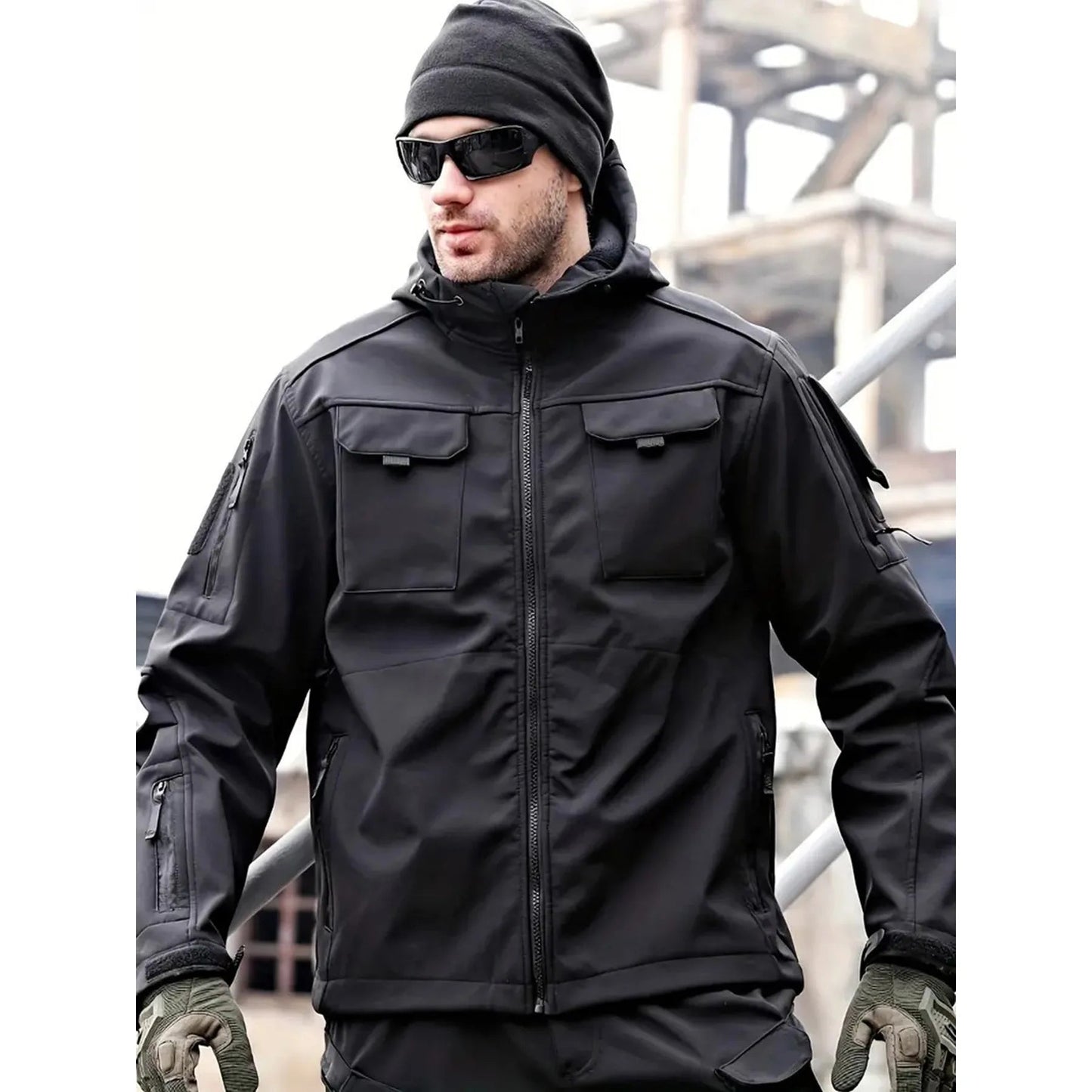 Mistrz Męska Kurtka Softshell | Wodoodporna, Regulowany Kaptur, Czarna 6