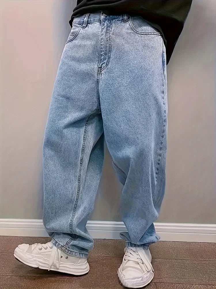 Miko Męskie Jeansy | Baggy, 100% Bawełna, Jasnoniebieskie, Duże Rozmiary 1