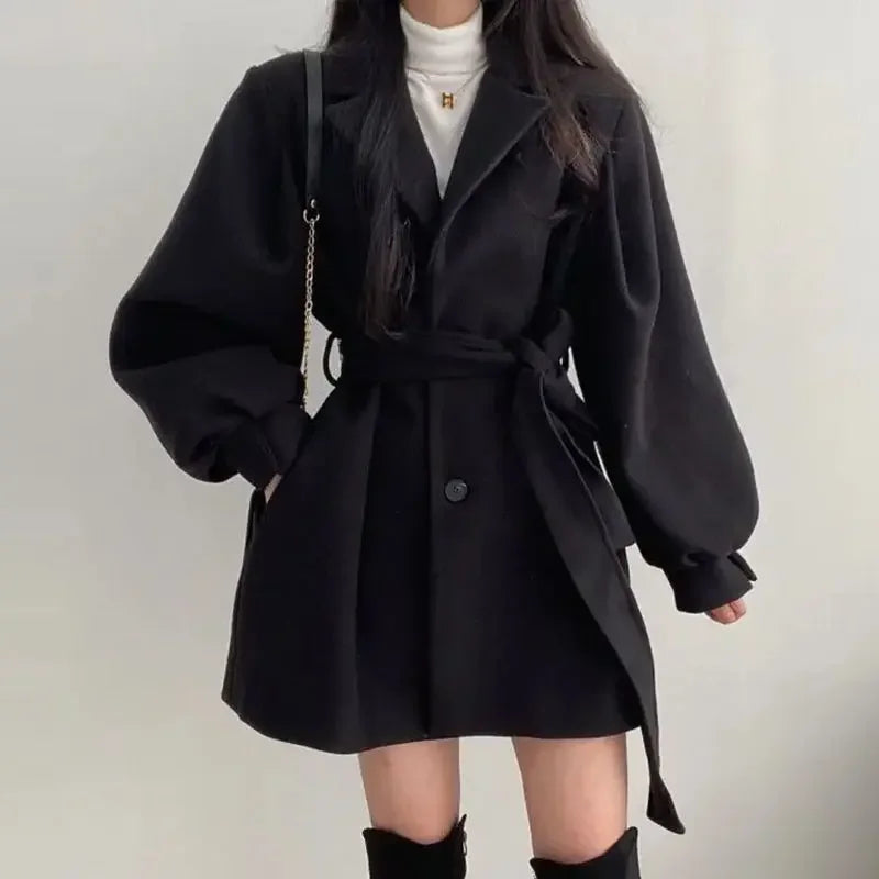Mela Women's Trench Coat | Black, Oversized with Belt 3