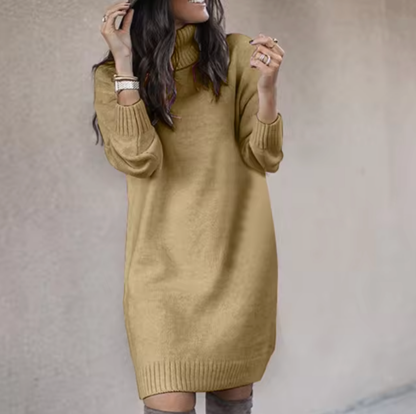Maja Kobiece Sukienka Pullover | Wysoki Kołnierz, Długi Rękaw 1