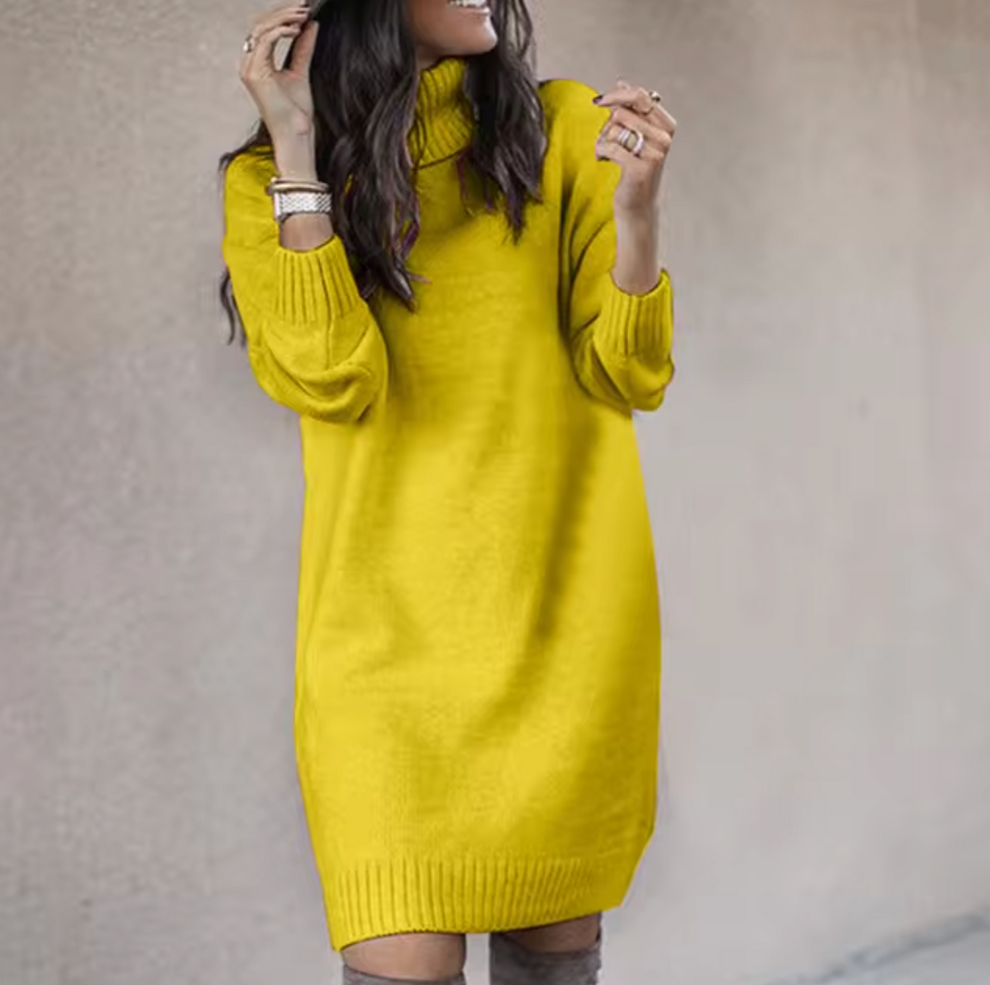 Maja Kobiece Sukienka Pullover | Wysoki Kołnierz, Długi Rękaw 3