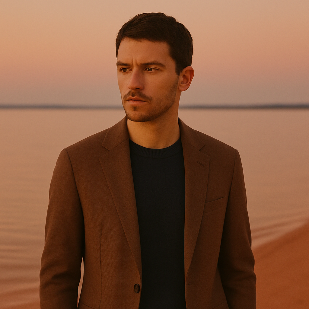 man in the beach at sunset