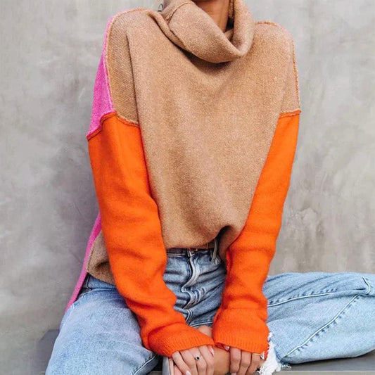Margo Damen Farbblock Rollkragenpullover | Komfortowy Styl 0