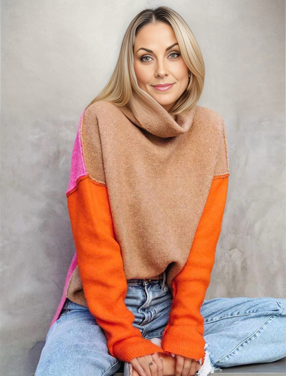 Margo Damen Farbblock Rollkragenpullover | Komfortowy Styl 1