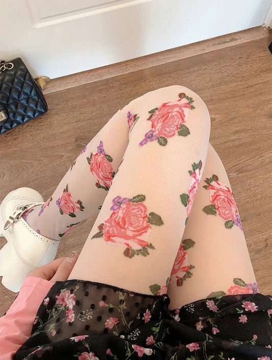 Róża Damskie Rajstopy | Wzór Różany, Vintage Floral Pattern 0
