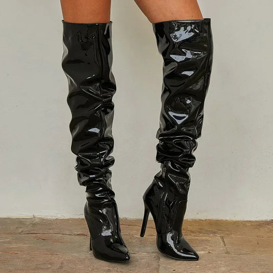 Oksana Damskie Botki | Skóra Ekologiczna, Eleganckie Overknee z Stiletto 0