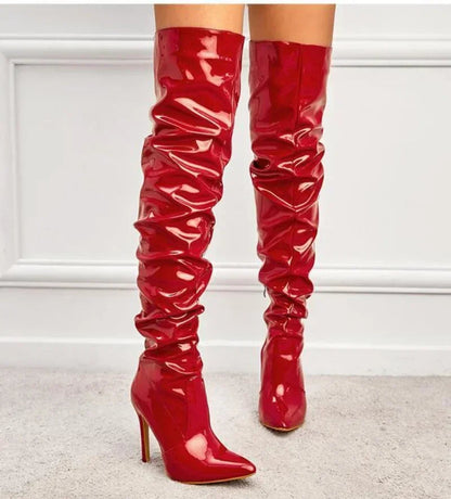 Oksana Damskie Botki | Skóra Ekologiczna, Eleganckie Overknee z Stiletto 3