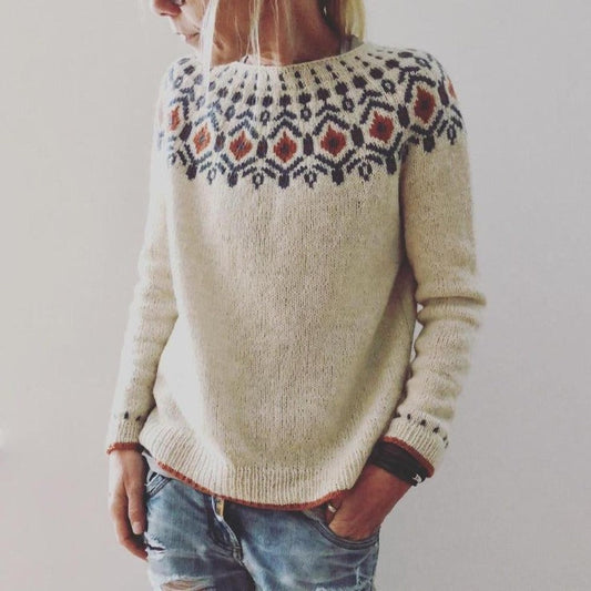 Damski Sweter Geometryczny Wzór, Długie Rękawy, Casual