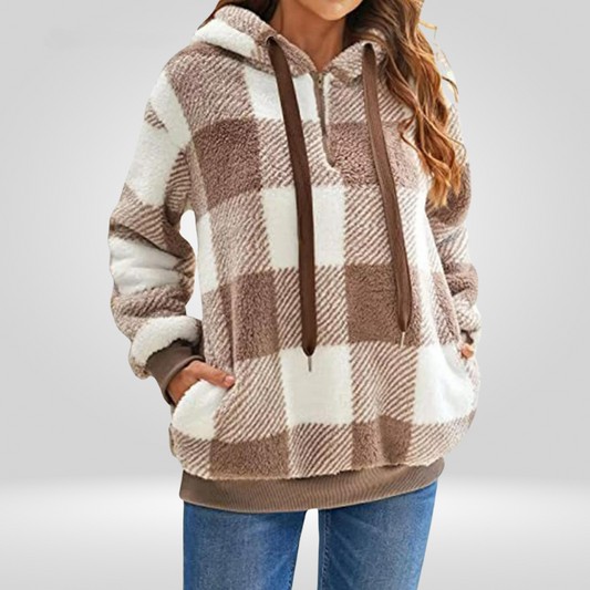 Karo Women's Hoodie | Classic Check Pattern, Half-Zip, Windproof 0