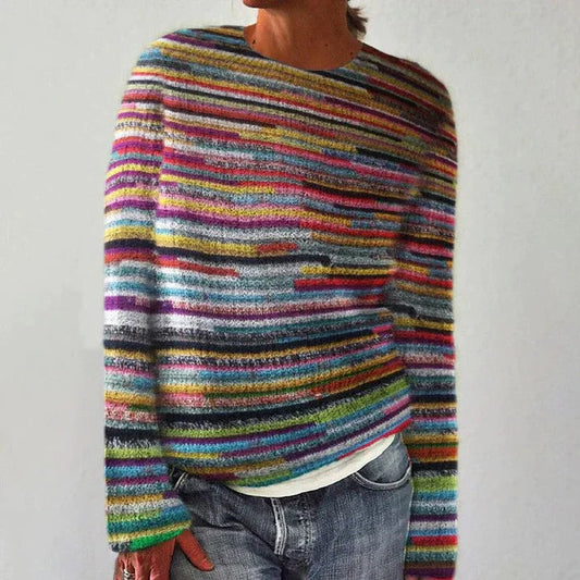 Zimowy Sweter Damski Wielokolorowy, Długi Rękaw, Okrągły Dekolt