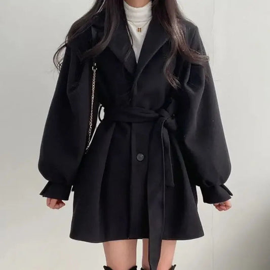 Mela Women's Trench Coat | Black, Oversized with Belt 0