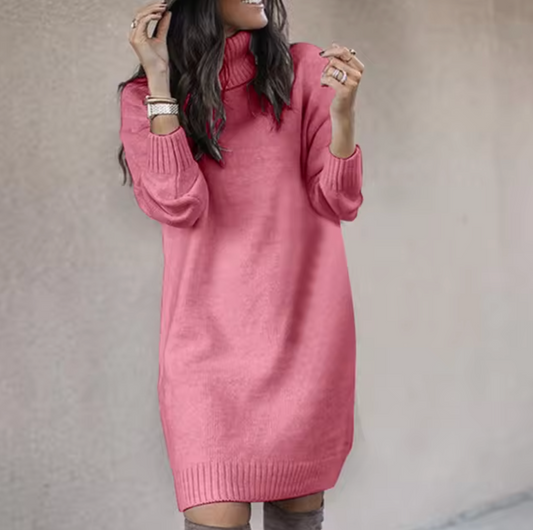Maja Kobiece Sukienka Pullover | Wysoki Kołnierz, Długi Rękaw 0