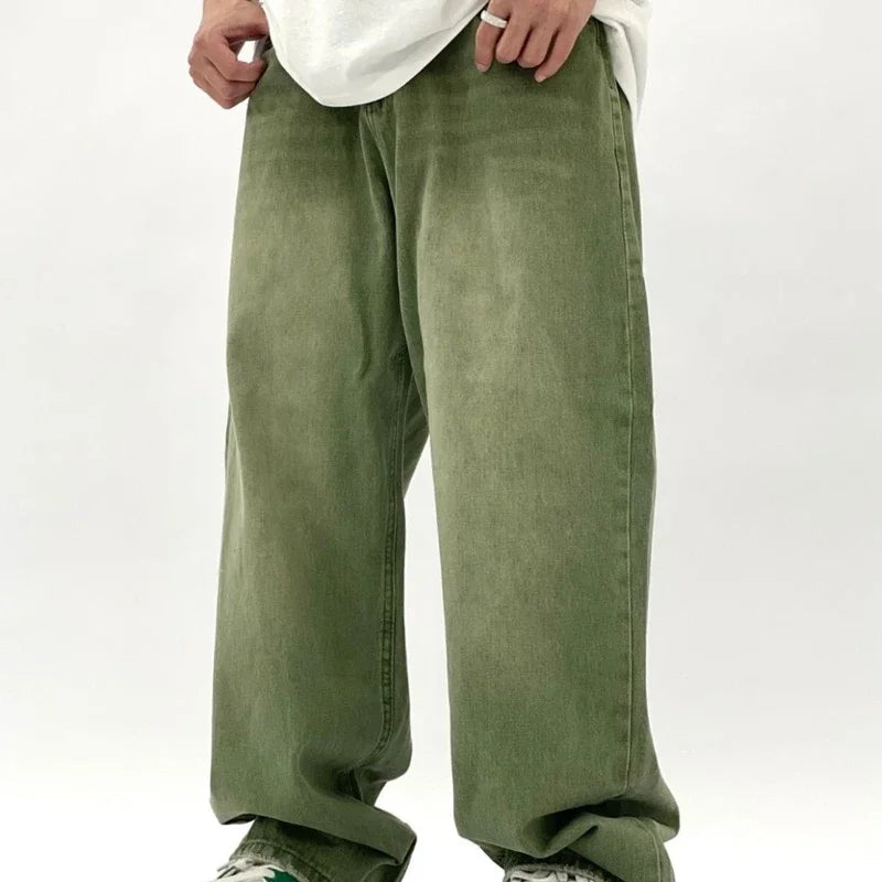 Głęboki Zielony Baggy Jeans dla Mężczyzn | Luźny Krój 0