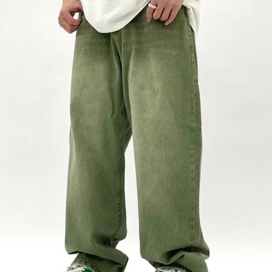 Głęboki Zielony Baggy Jeans dla Mężczyzn | Luźny Krój 0